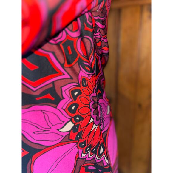 Womens Trina Turk Joni Floral Print Pink Orange Red Long Sleeve Shift Dress M - Picture 3 of 10